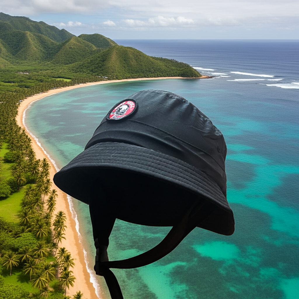Black Surf Skull V1: Low profile Surf-Helmet Bucket hat style