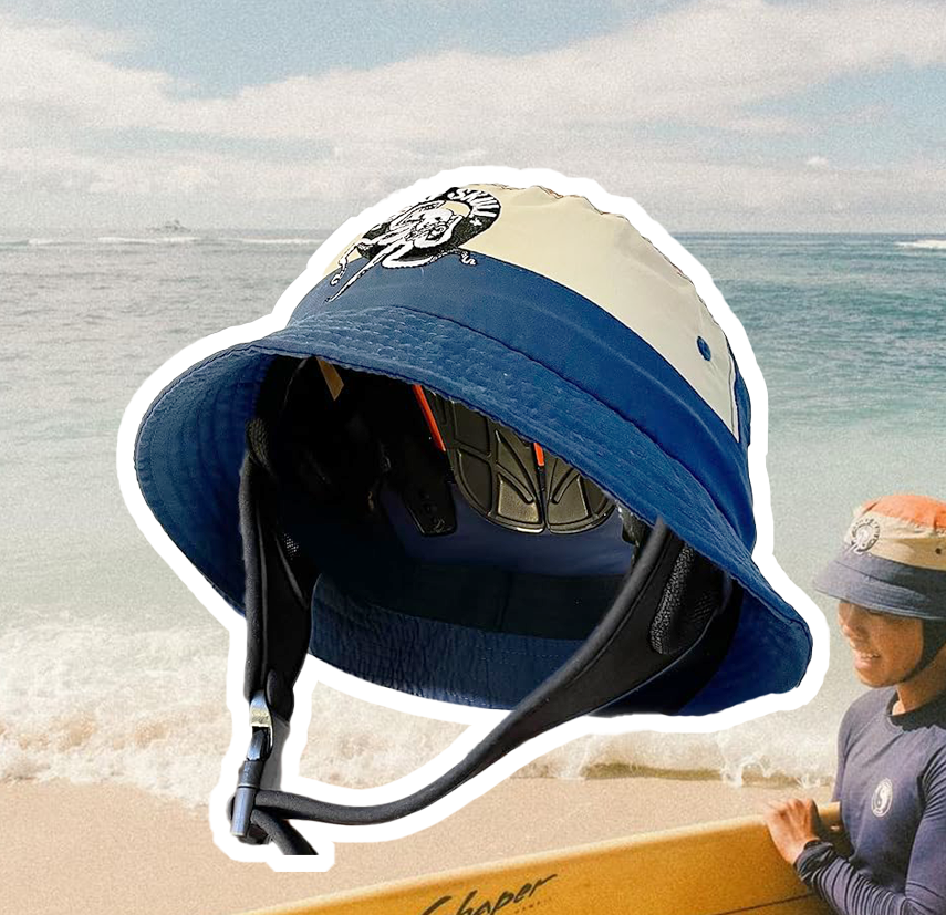 A Low profile Surf Helmet and head protection; Bucket hat style