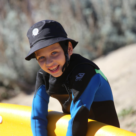 Children's Black Low profile "Surf Helmet" and bucket hat