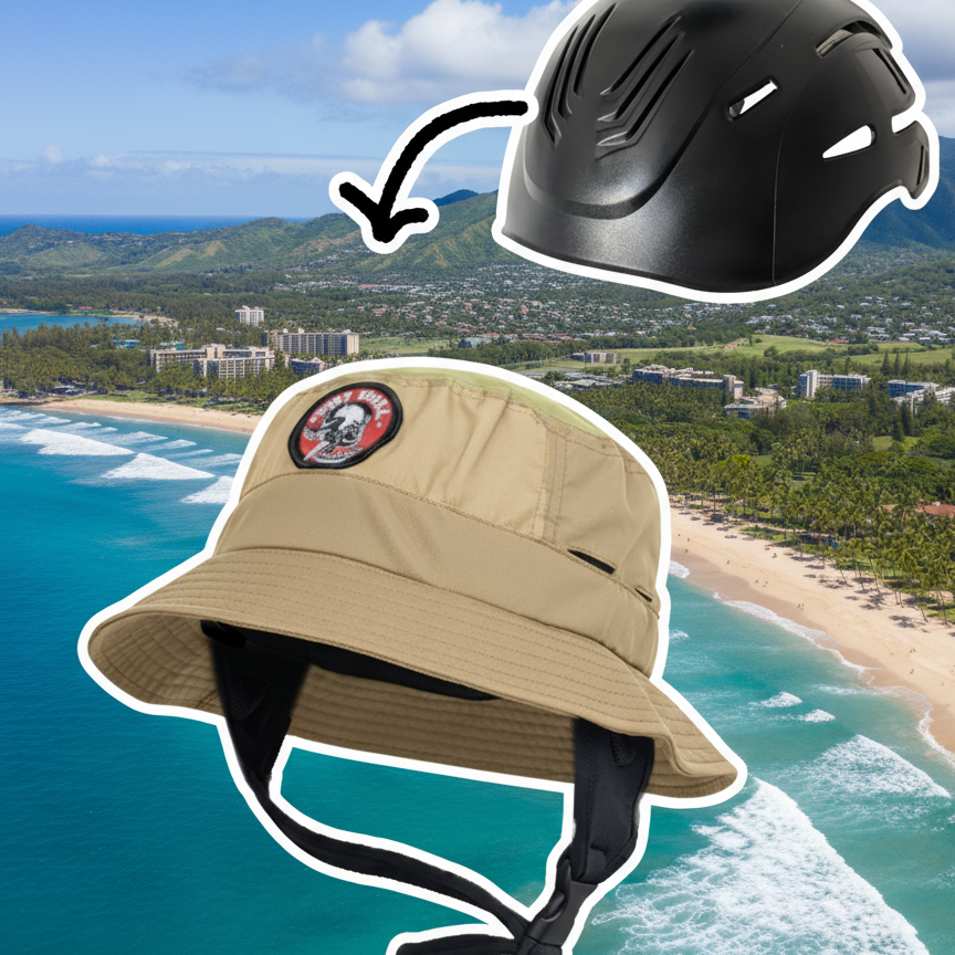 A Low profile "Surf-Helmet" and head protection; Bucket hat style
